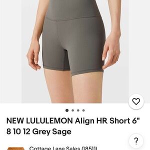 NWT Lululemon Align HR Short 8”- Grey Sage